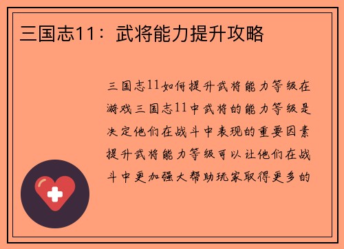 三国志11：武将能力提升攻略